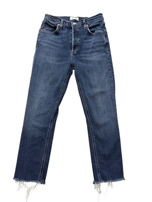 AGOLDE Nico Jeans Womens 26 Blue High Rise Slim Straight Crop Raw Hem Stretch
