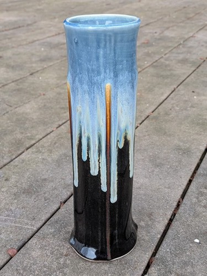 #ad early career Bill Campbell Art Pottery Blue Drip Glaze Vase 10.5quot; x 3.5quot; $109.00