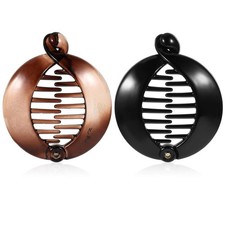 2 Pcs Round Hair Clip Small Banana Plastic Fishtail black, brown