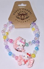 2Pc Hand Beaded Multicolor Stretch Bracelets With Hello Kitty Bead Gifts Girls