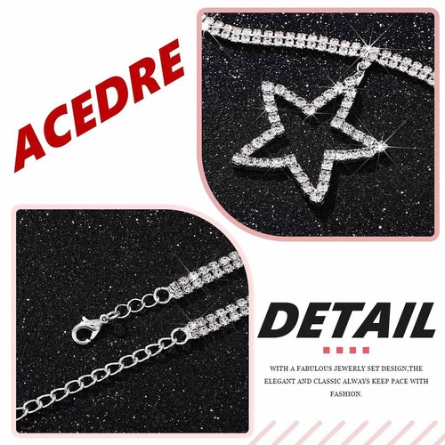 Silver Star Rhinestone Necklace Bling Disco Big Crystal Jewelry for Women - Picture 5 of 6