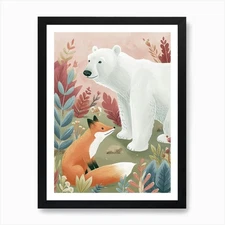 Polar Bear And A Fox Storybook Illu Framed Wall Art Poster Canvas Print Picture