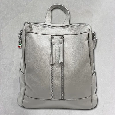 Florence Sac À Dos Femme Cuir Véritable Gris Clair Cityrucksack ORF100K - Photo 1/4