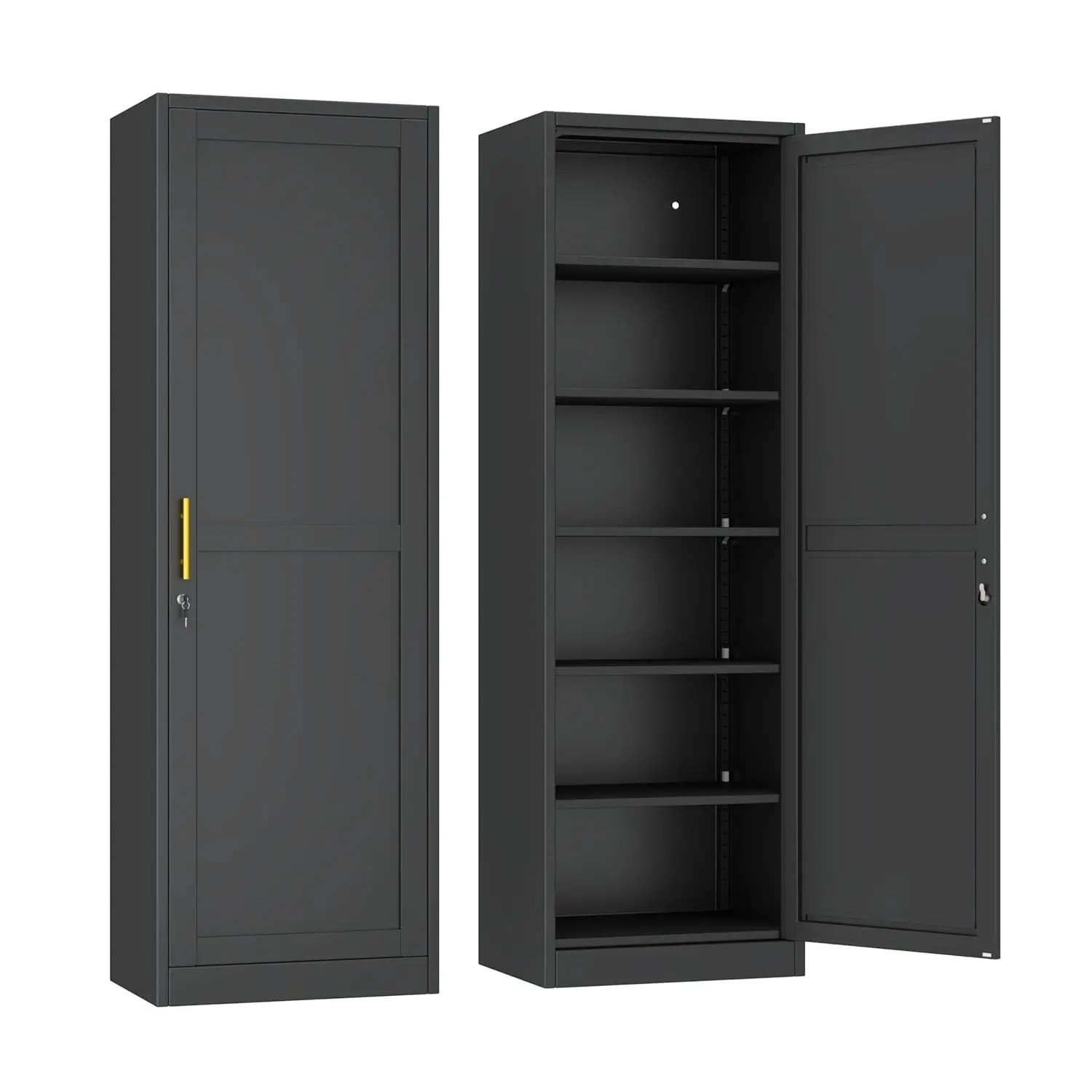 67" Tall Metal Locker Cabinet Locking Storage 1 Door Black Narrow Office Gym