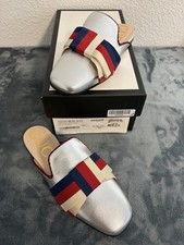 Brand New Women Gucci Metallic Leather Sylvie Bow Slipper Slides Sz 36.5 US 6.5