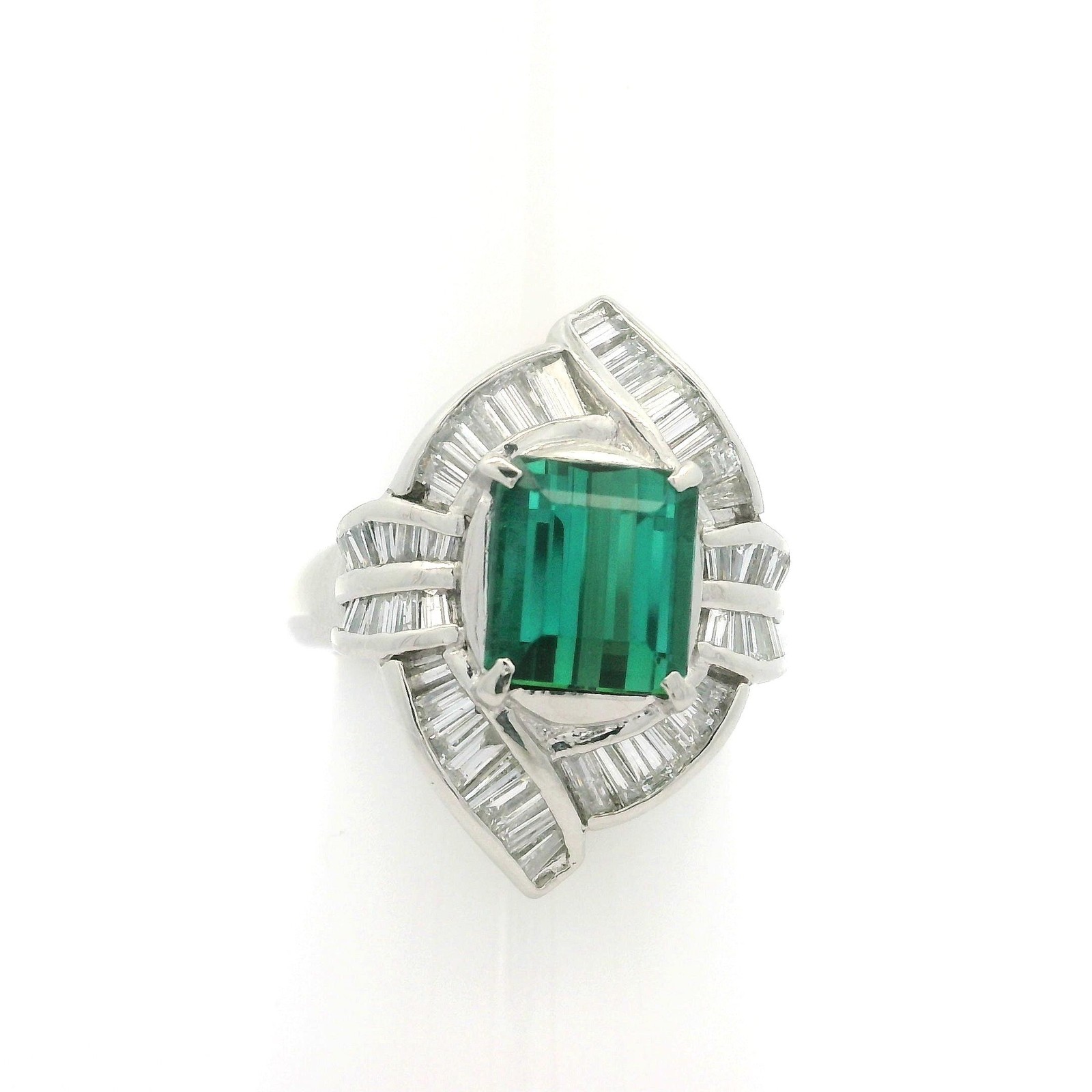 Solid Platinum 3.92ctw Rectangular Green Tourmali… - image 1