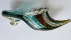 Vintage Vetreria Artigianale D’Este Murano Glass Slipper Blue Gold Stripe Shoe