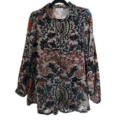 Adore Multi-colored Long Sleeve Paisley Burnout Velvet Blouse (S)
