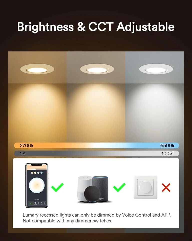 4 x Lumary Einbaustrahler LED Spot Dimmbar Smart RGBW Schwenkbar Ultra Flach 5W - Bild 4 von 4