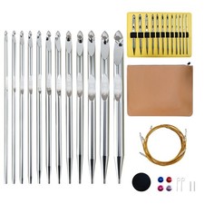 Tunisian Crochet Hooks Set Interchangeable with Case - 26pcs Metal Afghan Kni...