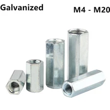 Galvanized Steel Long Hex Coupling Nuts Standoff Spacer Pillar M4-M20