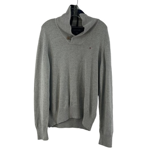 Tommy Hilfiger Men's Medium Gray Pullover Knit Henley Sweater Cotton