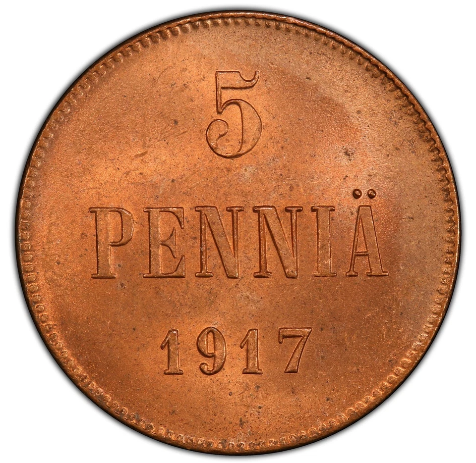 Finland - 1917 Russian Duchy Nicholas II - 5 Pennia - PCGS MS65RD - TOP POP! - Image 2 of 4