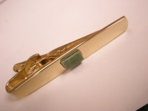 1-13/16" Genuine Jade Green Stone Simple Quality Design Vintage Tie Bar Clip - Picture 3 of 5