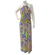 MSK womens Med multicolor Blouson Dress Chain Closure Wire Stretch Neckline Maxi