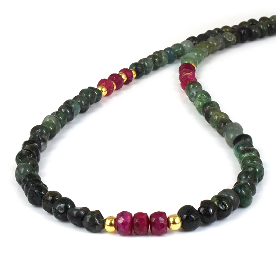 Natürliche Rubin & Smaragd Runde Perlen 18 " Kette 925 Silber Strand Damen Kette - Bild 4 von 4