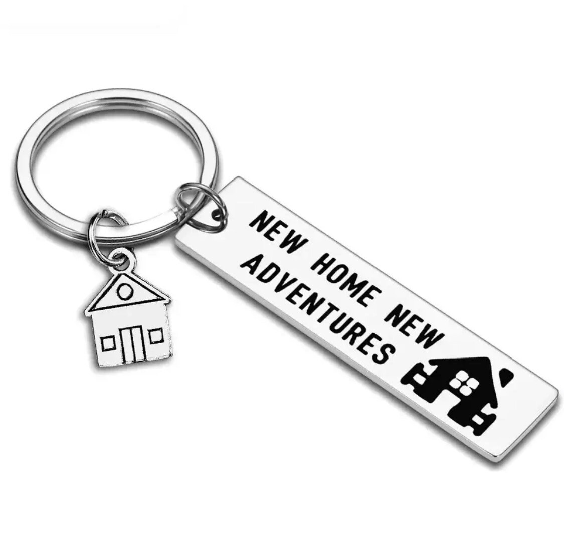 New Home New Adventure Rectangle Key Ring House Warming First Home Keyring UK