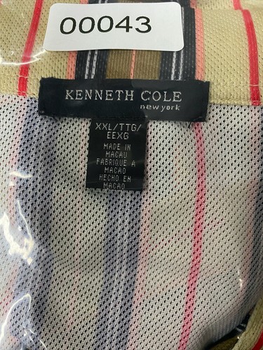 Kenneth Cole Mens Button Down Shirt Size XXL Yellow Brown Pajama Striped Jersey - Picture 9 of 9