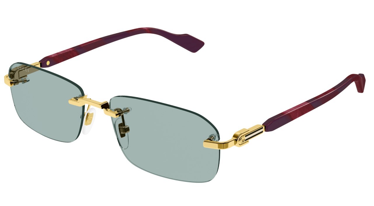 GUCCI GG1221S 003 Rectangular Metal Gold Burgundy Green 56 mm Men's