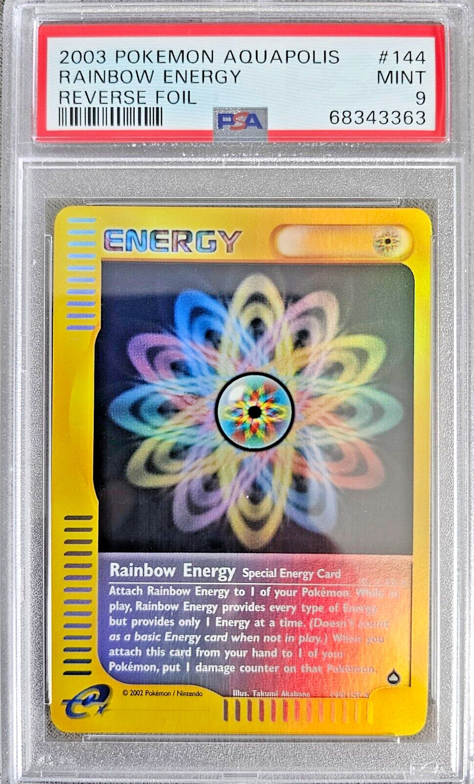 PSA 9 Rainbow Energy Reverse Holo 144/147 Aquapolis 2003 Pokemon Card