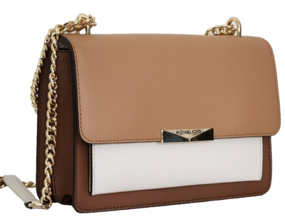 MICHAEL KORS JADE LARGE GUSSET TAN GOLD CHAIN CROSSBODY SHOULDER BAG NWT!
