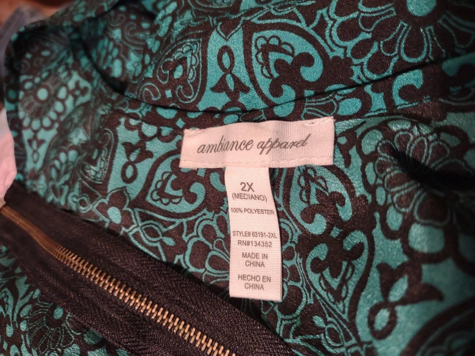 Blusa Top AMBIANCE APPAREL Talla Grande 2X Cremallera Trasera Sin Mangas Sin Mangas Turquesa Foto 3 de 4