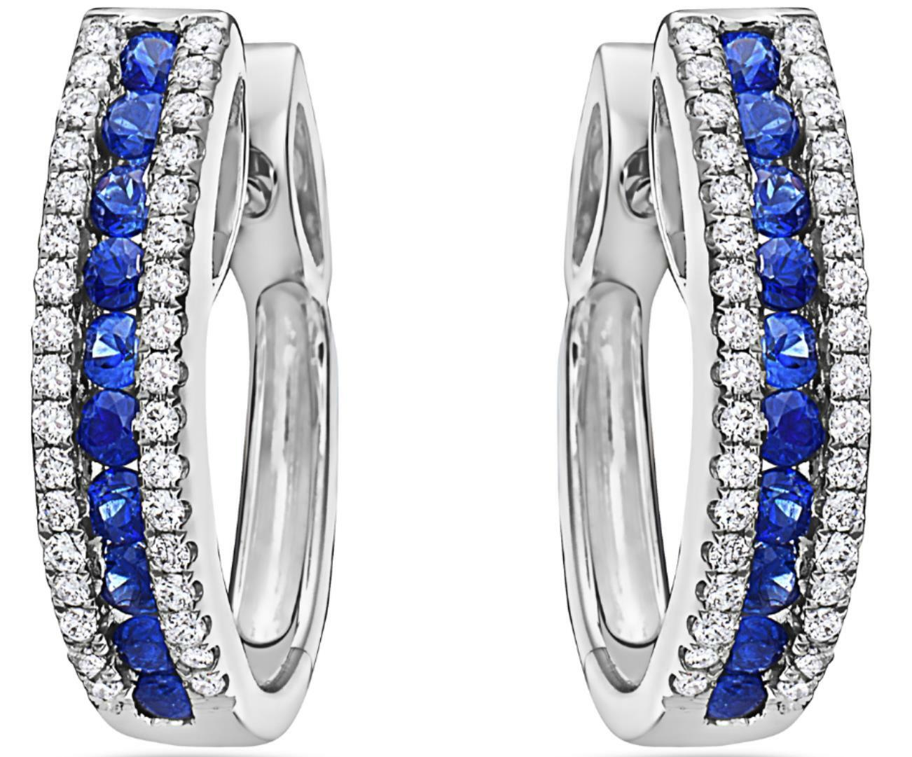 FILA ORECCHINI PENDENTI HUGGIE ORO BIANCO 18KT DIAMANTI E ZAFFIRO AAA 1 46 CT 3 FILE