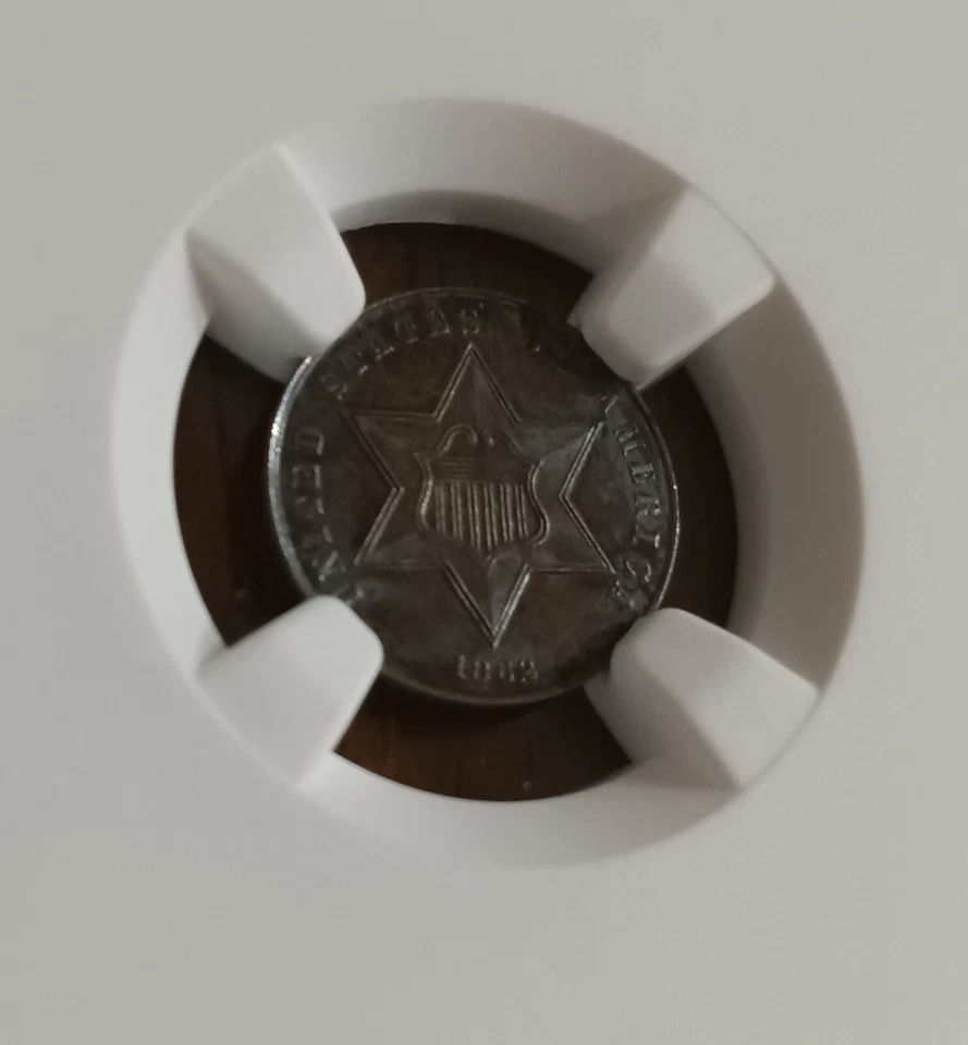 1862 silver 3 cent "trime" - NGC MS-62, Civil War preserved and toned specimen - Image 3 of 4