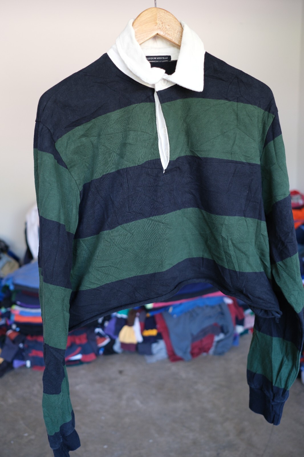 Vintage Brandy Melville Rugby Polo Women No Sz Cropped Green