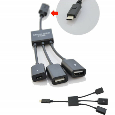 Typ C auf Micro USB / 2xUSB Buchse OTG Hub Verlängerungsadapter Ladekabel