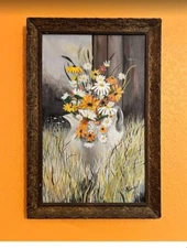 Vintage Oil Painting Daisies Flowers Floral On Canvas Hamman Signed Framed 16x24