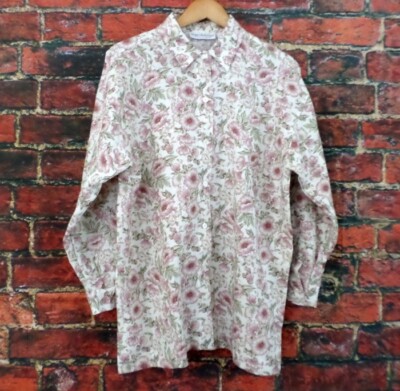Vintage Giorgio Sant Angelo Floral Shirt Top Blouse M 55% Linen 45% Cotton