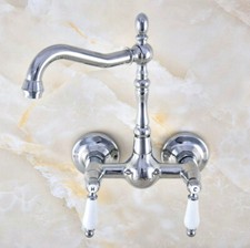Polished Chrome Brass Kitchen Bathroom Sink Swivel Faucet - Wall Mounted snf574