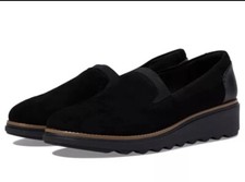 Clarks Collection Sharon Dolly Loafers, Black Suede, Women Size 7M New