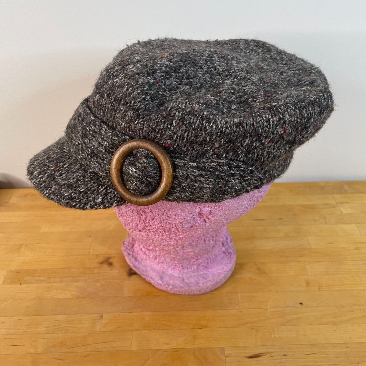 Scala Pronto Brown Tweed Wool Blend Newsboy Cap Circle 