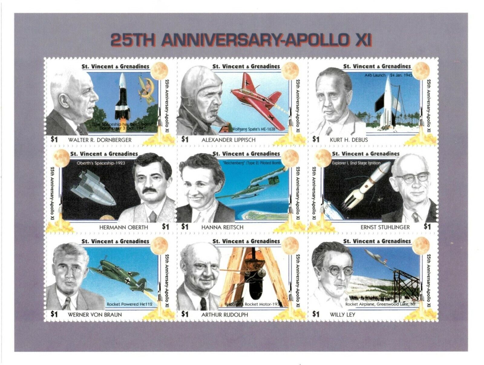 St. Vincent 1994 SC# 2081 Apollo Anniversary Space Sheet 9 Financial sales sale - of famous