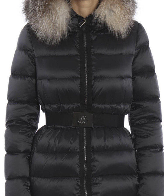 MONCLER Black TATIE Down Puffa Jacket Fox Fur Size 1 UK 8 / S RRP