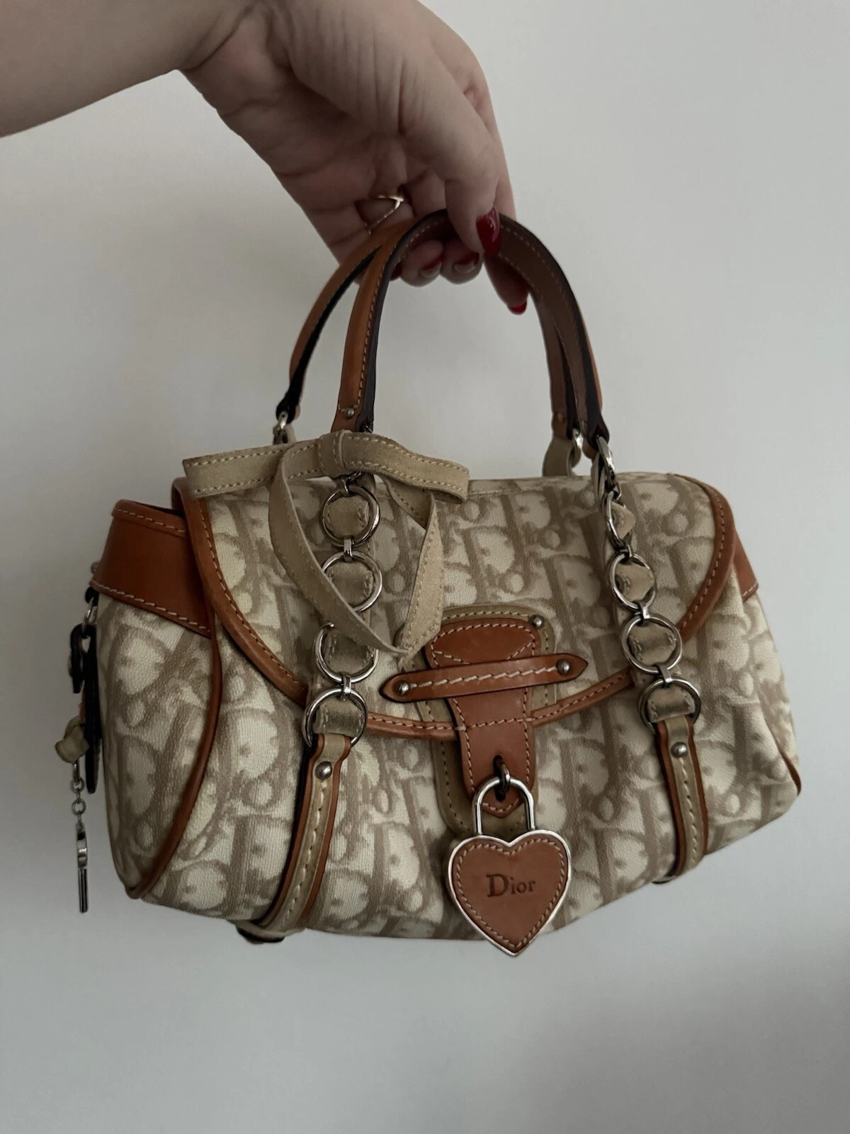 RARE 2005 Sac à main Dior X Galliano marron romantique coeur
