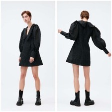 New GANNI Ruffled Organza-Jacquard Mini Dress Size 8 NWT