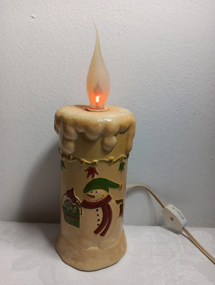 DEBBIE MUMM 2008 РОЖДЕСТВО СНЕГОВИК МЕРЦАНИЕ ЭЛЕКТРИЧЕСКАЯ СВЕЧА ЛАМПА КЕРАМИКА 9 1/2» T - Изображение 2 из 4