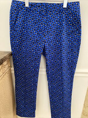 Weekend MaxMara Womens Blue Floral Print Cigarette Trouser Pants 12 Cotton Blend
