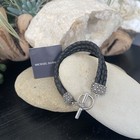 Michael Dawkins Starry Night Braided BlkLeather Sterling Toggle Bracelet 7.5 In
