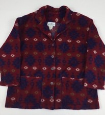 Vintage 90s Aztec Southwest Pattern Fleece Button Jacket Made In USA DWSF Vtg