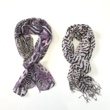 Lot of 2 Animal Print Scarves Leopard Zebra Print Rectangular