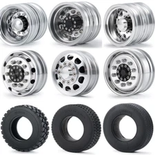 Front/Rear Wheel Rim Hub/Rubber Tires Kit for 1/14 Tamiya Trailer Tractor Truck