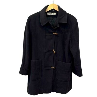 Vintage Wool Alfred Dunner Hooded Peacoat Plus Size 12P Black.