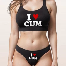 I Love Cum Lingerie Set Bimbo Heart Slut Clothing Thong Sissy Femboy Crop Top