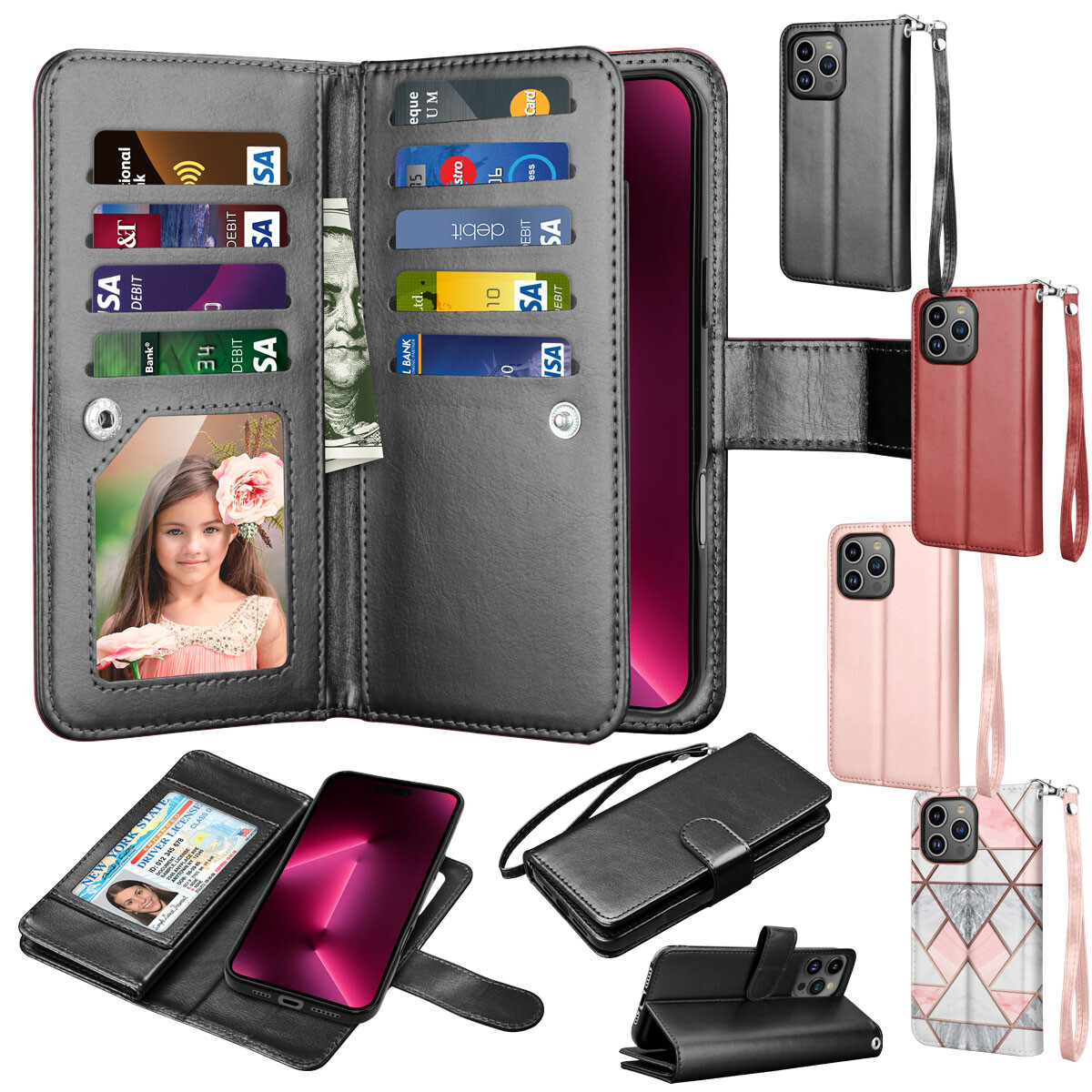 Shockproof Wallet Case for Apple iPhone 16 Pro Max Plus Pro with Card Holder-image