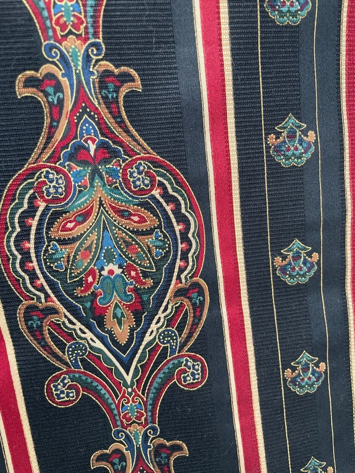 Vtg Four (4) YARDS Raymond Waites Navy  Mill Creek Fabric Paisley Striped - Image 3 of 4