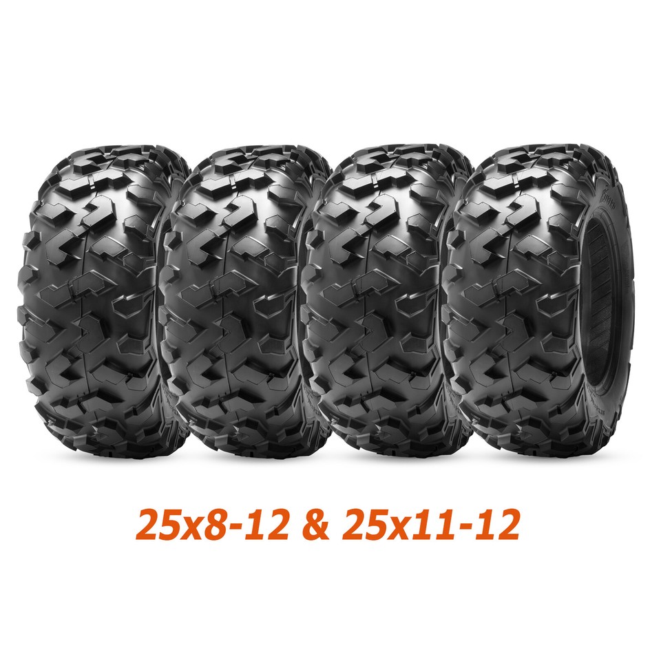 Forerunner Knight Set of 4 ATV UTV Tires - 2x 25x10-12 & 2x 25x8-12 (6 Ply) Optimized for Mud Terrain